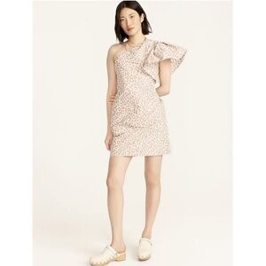 🐆 NWT J.Crew Italian Ikat Leopard Print One Shoulder Ruffle